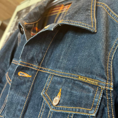 Nudie Jeans Co Indigo Denim Jacket with Check Lining Size M