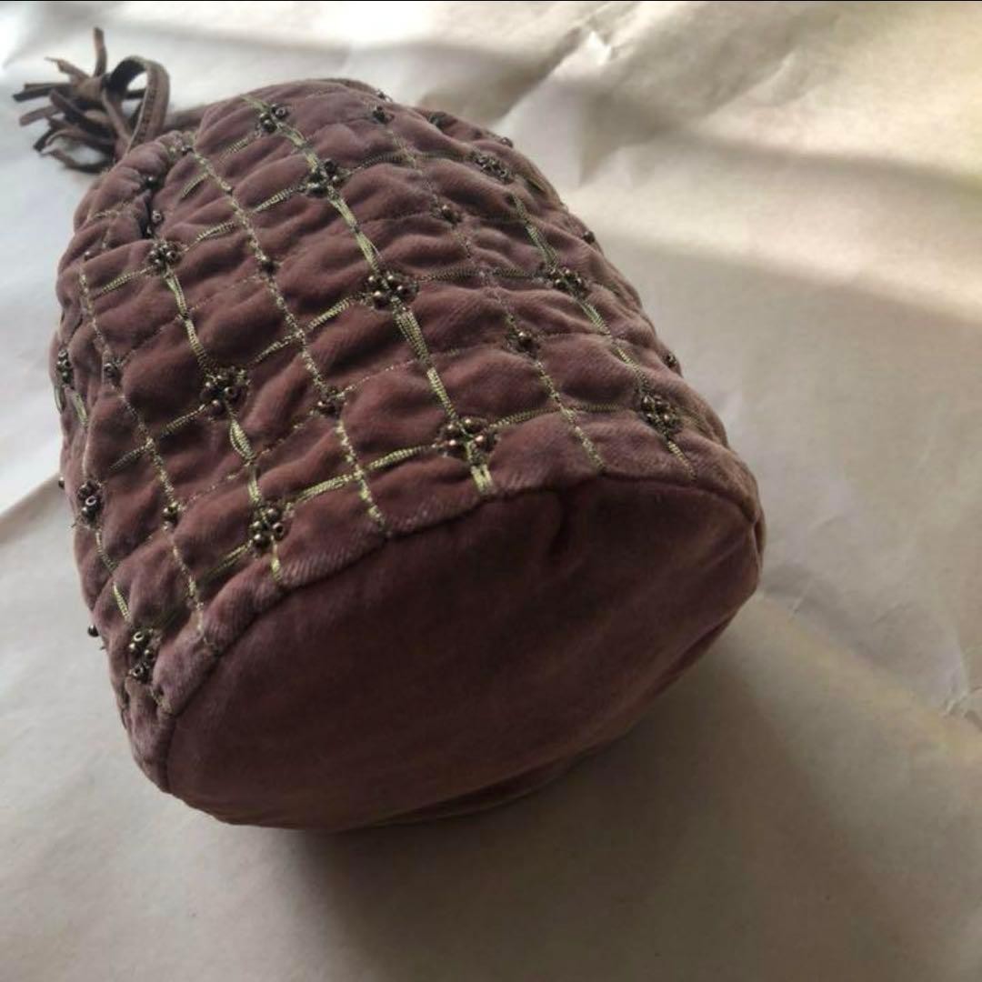 Prada Velvet Drawstring Bag - Beaded Pouch in Vintage Brown, Good Condition
