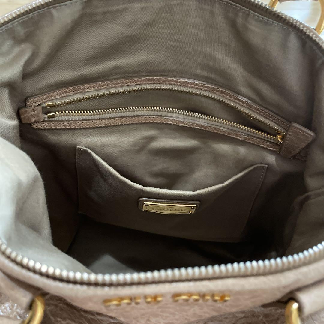 miumiu handbag shoulder 3way leather beige women's USED FROM JAPAN