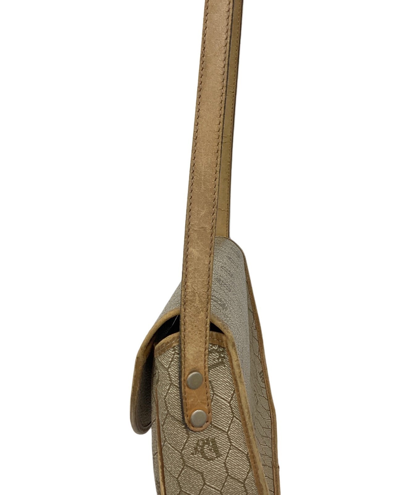 Dior Honeycomb Shoulder Crossbody Bag Beige Canvas Leather Vintage Auth 115534