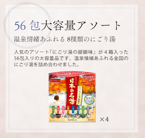 Kokochi Bath Japanese Famous Hot Springs 8 Type Bath Salt 1.1 oz (30g) x 56 Pack