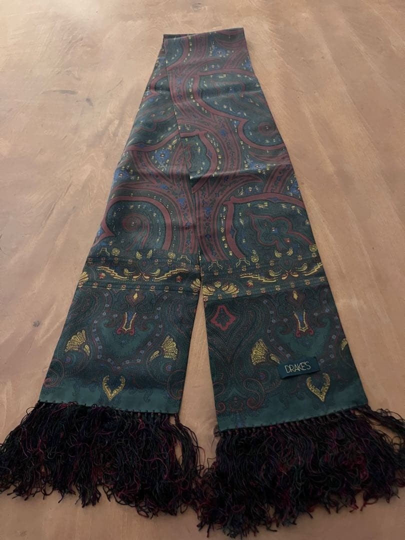 DRAKES London Hand Printed Paisley Silk Scarf Stole Made in Italy Rare