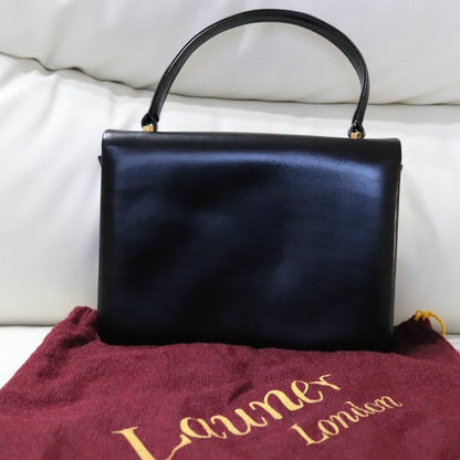Launer London Handbag Black Calf Leather Gold Hardware Women's w/Card case Used