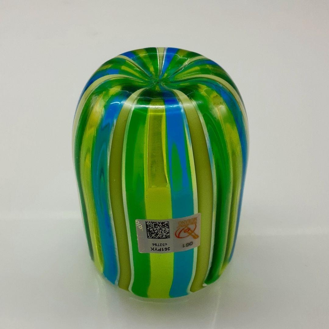 Murano Glass Light Blue Green Yellow Line Glass, Venice, Handmade, Used