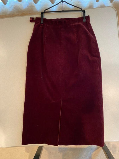 Ralph Lauren Burgundy Corduroy Skirt Size 7 Slit Detail Lined