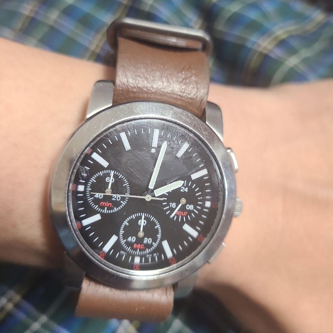Agnes B. Military V-654 Analog Quartz Men Chronograph Wind Chrono Watch Vintage