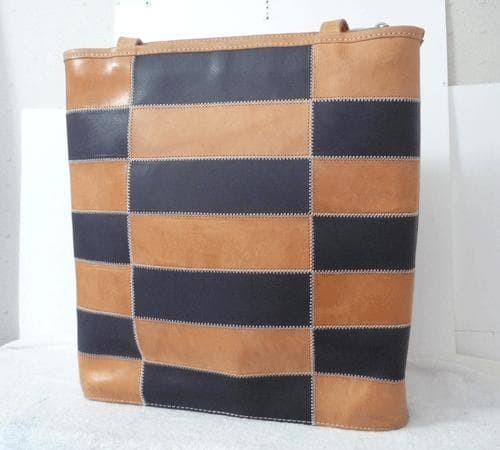 BREE Patchwork Shoulder Tote Bag Purse Leather Brown x BLK USED Good Condition
