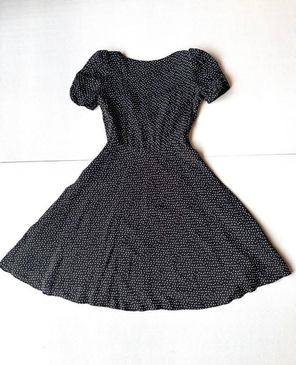 RRL RALPH LAUREN V-neck Chiffon Print Dress Women Size 1 Silk A-line Black JP