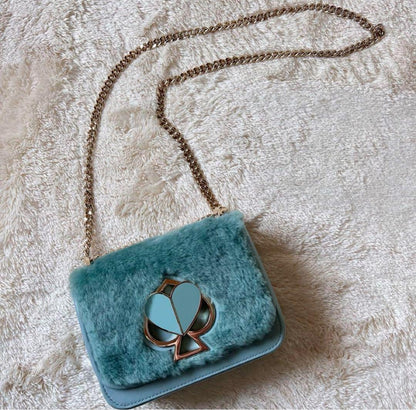 Kate Spade York Nicola Fur Shoulder Bag Blue Leather 2WAY Near Mint /Used