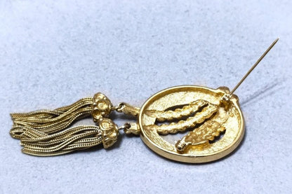 Christian Dior Henkel Grosse Gold Tassel Brooch Pin Signed Germany Rope No Box