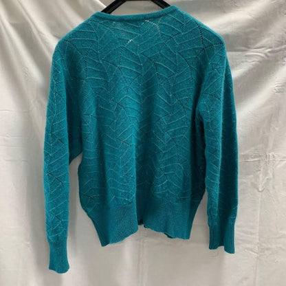 Turquoise knitted pattern cardigan with sequinned trim, size L