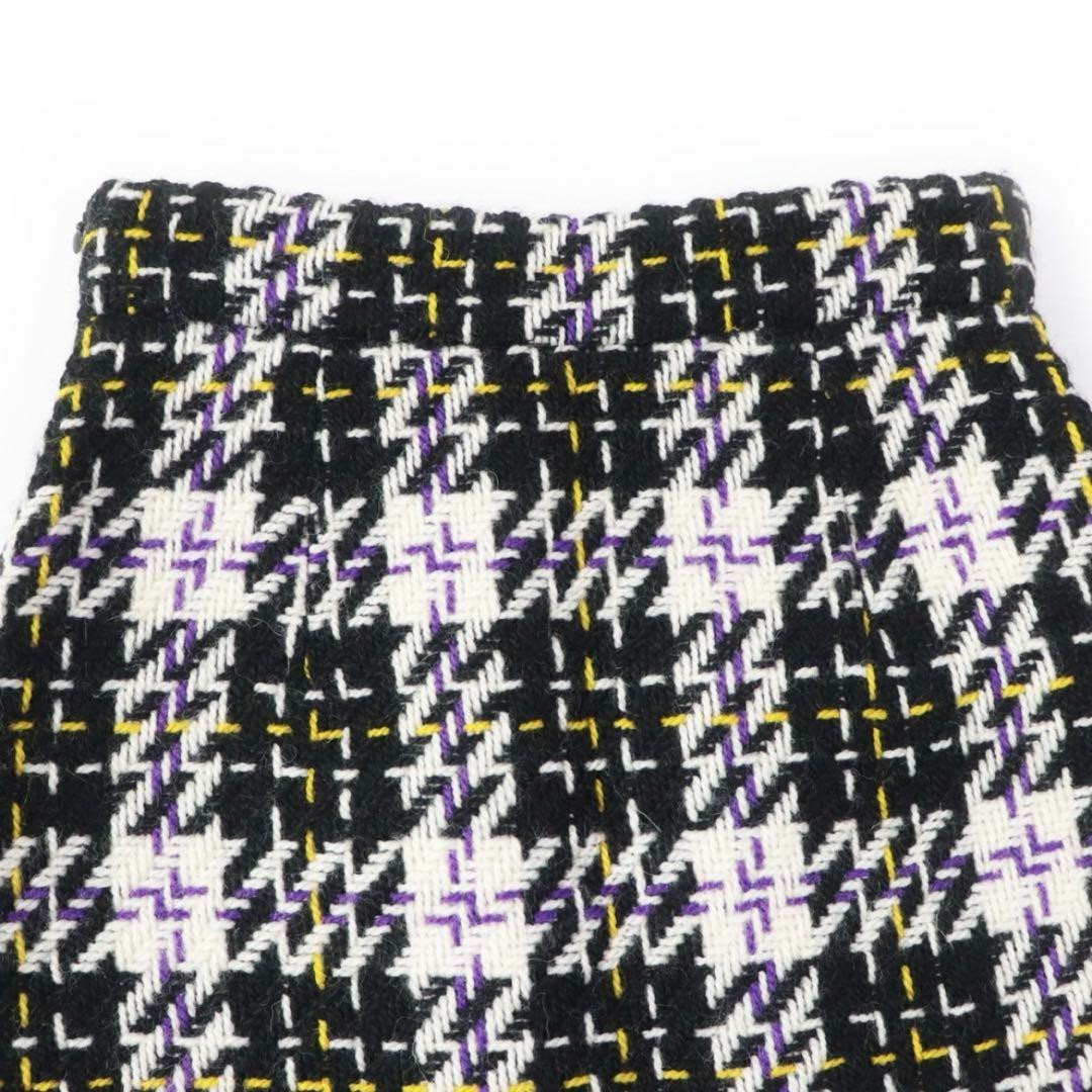 Miu Miu Tweed Trapezoid Skirt Black White Check Pattern Wool 100% Size 38 Italy