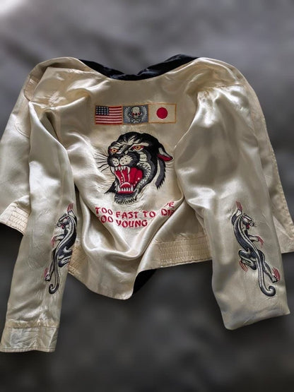 PINK DRAGON Sukajan Tiger Embroidery Jacket Reversible Satin Size M Mens