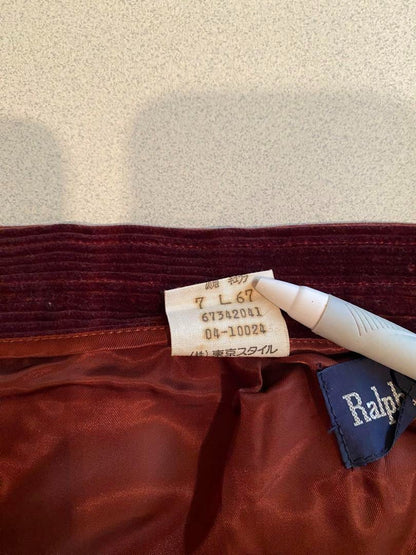 Ralph Lauren Burgundy Corduroy Skirt Size 7 Slit Detail Lined