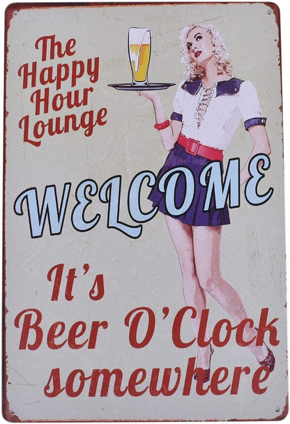 HWT HIRO WORLD TRADE Tinplate Sign, set of 5, retro vintage wall hanging (beer)