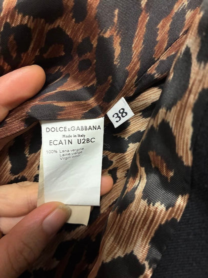 Dolce & Gabbana Long Coat Size S Black with Leopard Print Lining