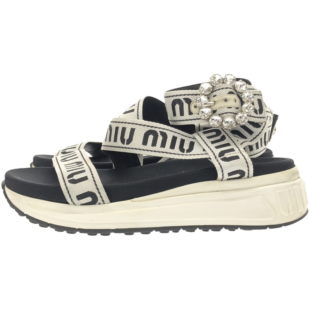 Miu Crystal Bijou Logo Strap Sport Sandals Black 35 1 2 Used MESC-0