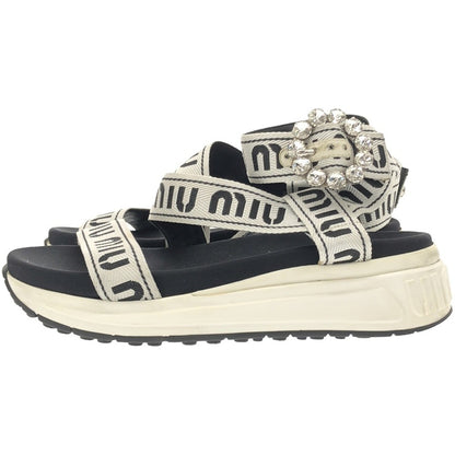 Miu Crystal Bijou Logo Strap Sport Sandals Black 35 1 2 Used MESC-0