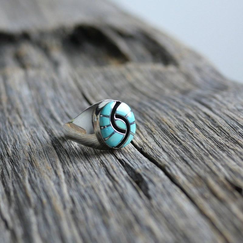 Amy Wesley Zuni Ring: Sleeping Beauty Turquoise Inlay. US size 7.5.