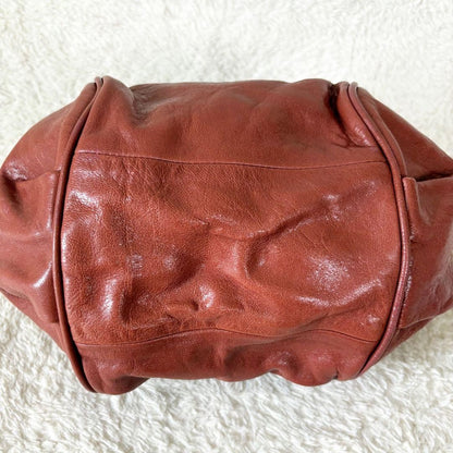 Chloe Ethel Handbag Red Orange Leather Logo Plate Top Handle No Strap Authentic