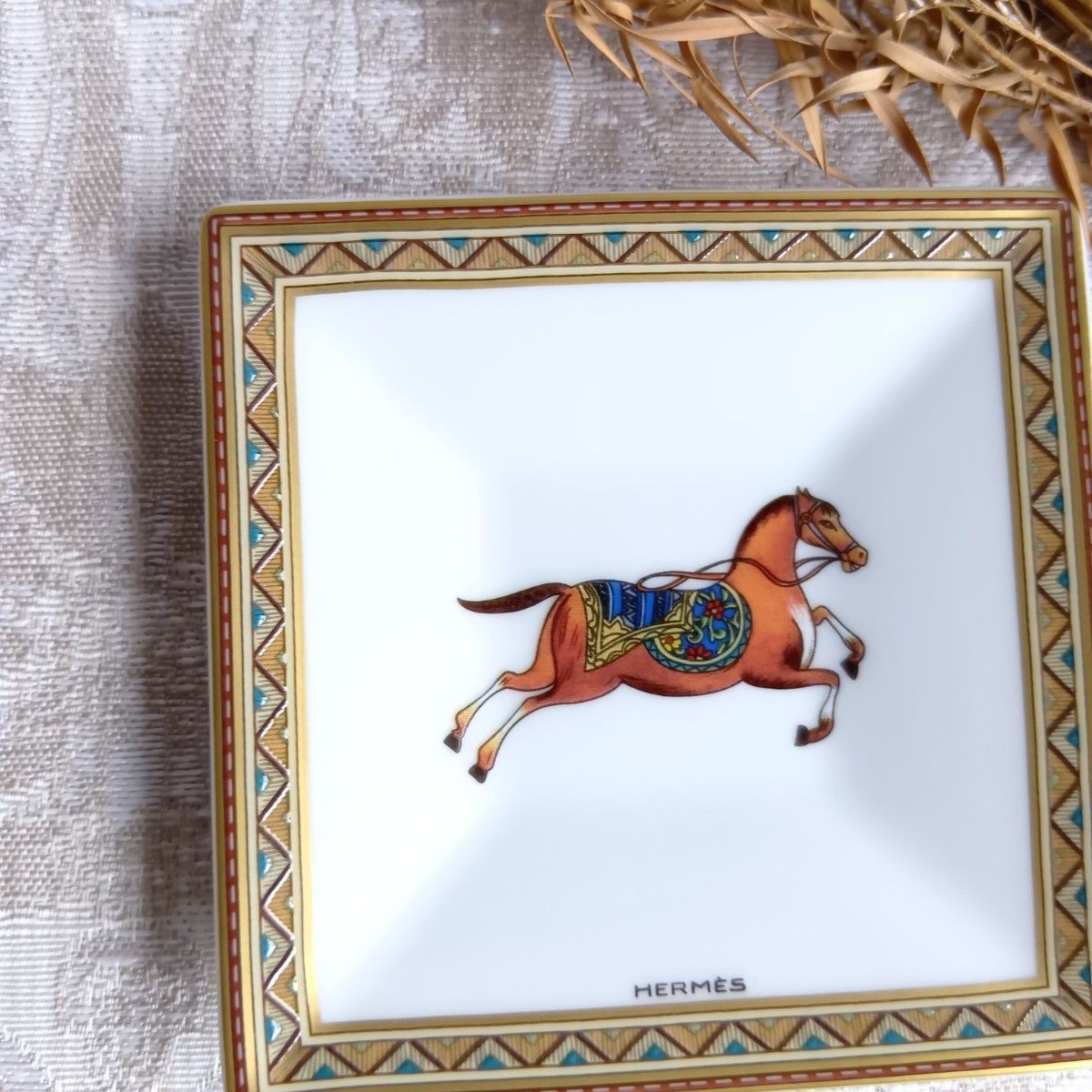 Hermes Cheval d’Orient Mini Plate Tray Porcelain Oriental Theme Decor Rare Used