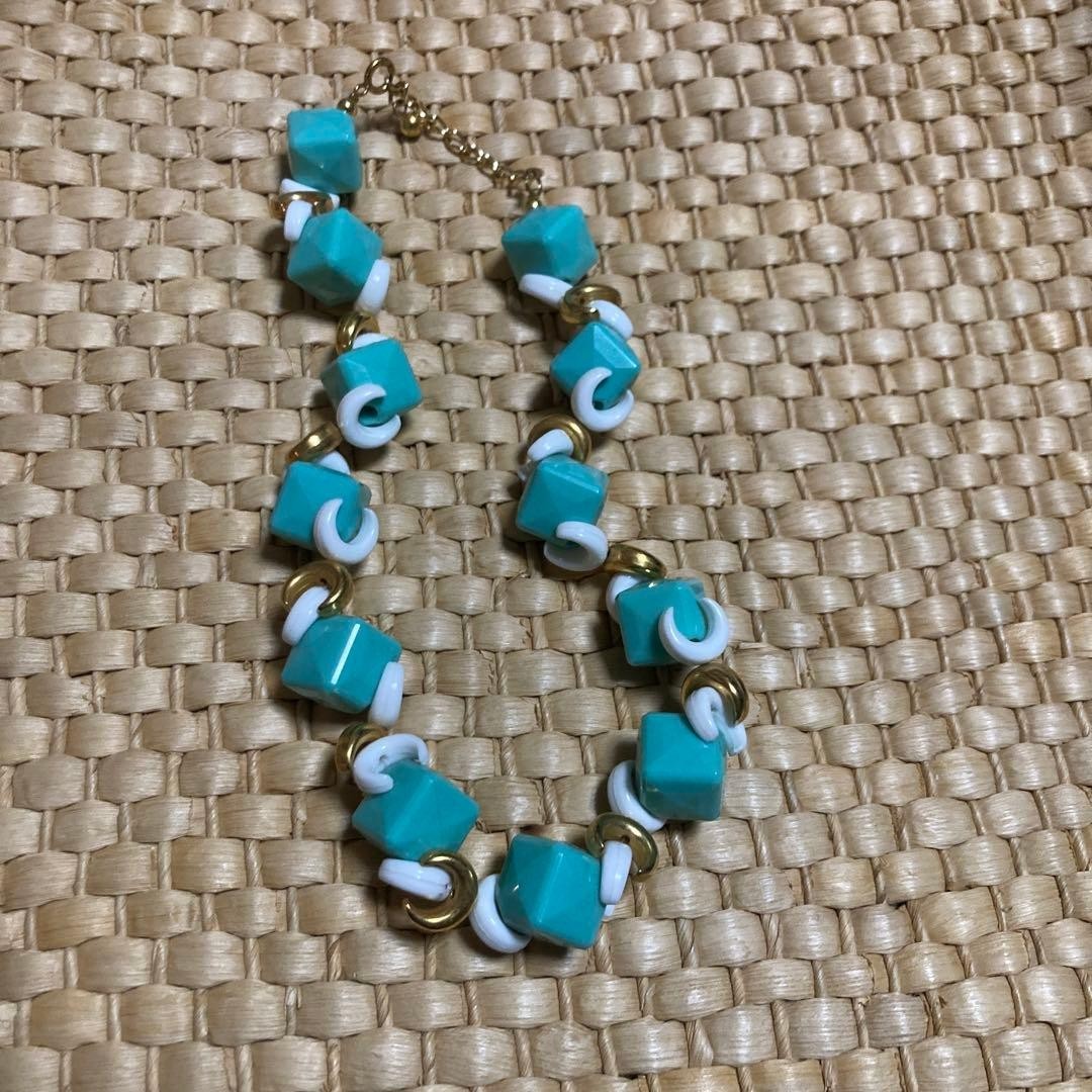 Brand new turquoise blue necklace Geometric design Showa retro style Bubble era