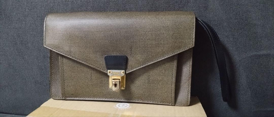 Fendi Leather Clutch Bag Handbag Auth Brown Women Italy 122714