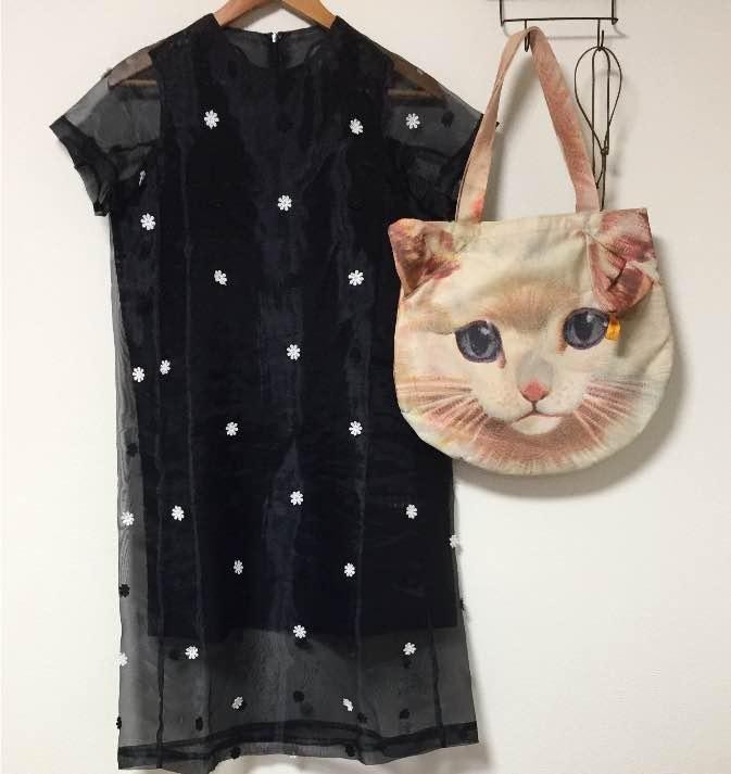 Muchacha Achachum See-Through Dress and Cat bag Black Free Women FromJapan Used