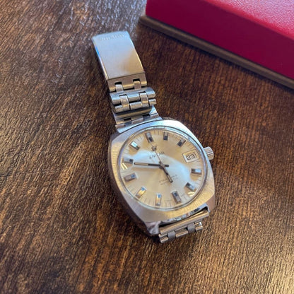Enicar Automatic Silver Watch Ocean Pearl Star Jewel Rare Used Working