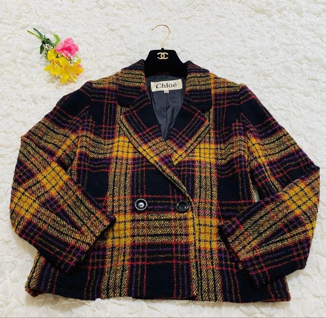 Chloe Women Jacket Rare Size L Super Cute Check Pattern Tailored Jacket Limited