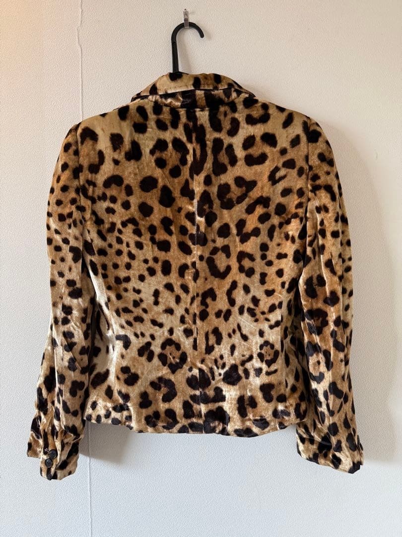 DOLCE & GABBANA Jacket Velvet Leopard Print Size 42 Beige Black