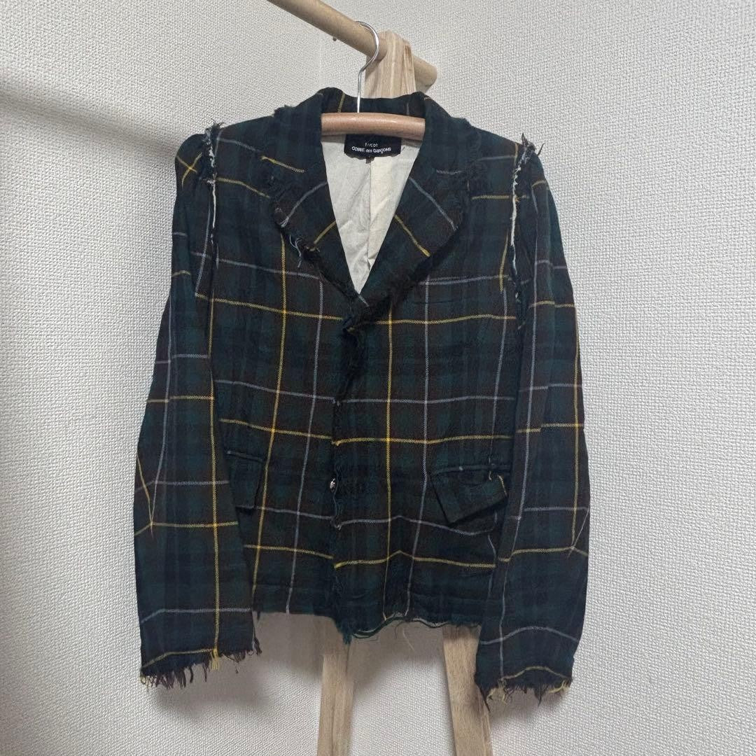 COMME des GARCONS tricot Dark Green Plaid Tailored Jacket Fringe Detail #FA BGA
