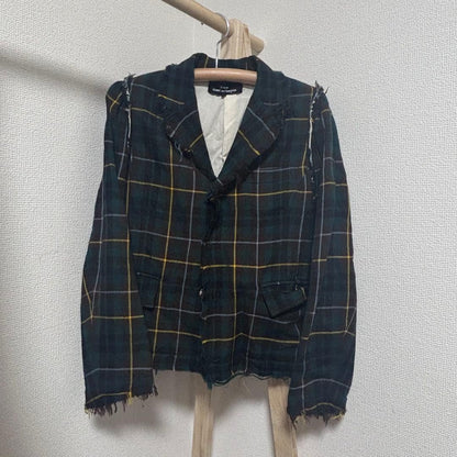 COMME des GARCONS tricot Dark Green Plaid Tailored Jacket Fringe Detail #FA BGA