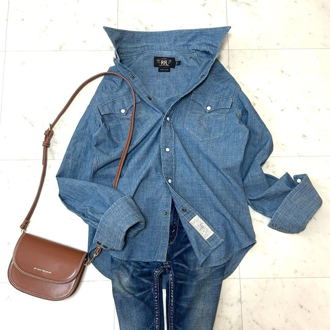 RRL Double R L Chambray Shirt Size 2 Women Limited Edition Rare American Fashion