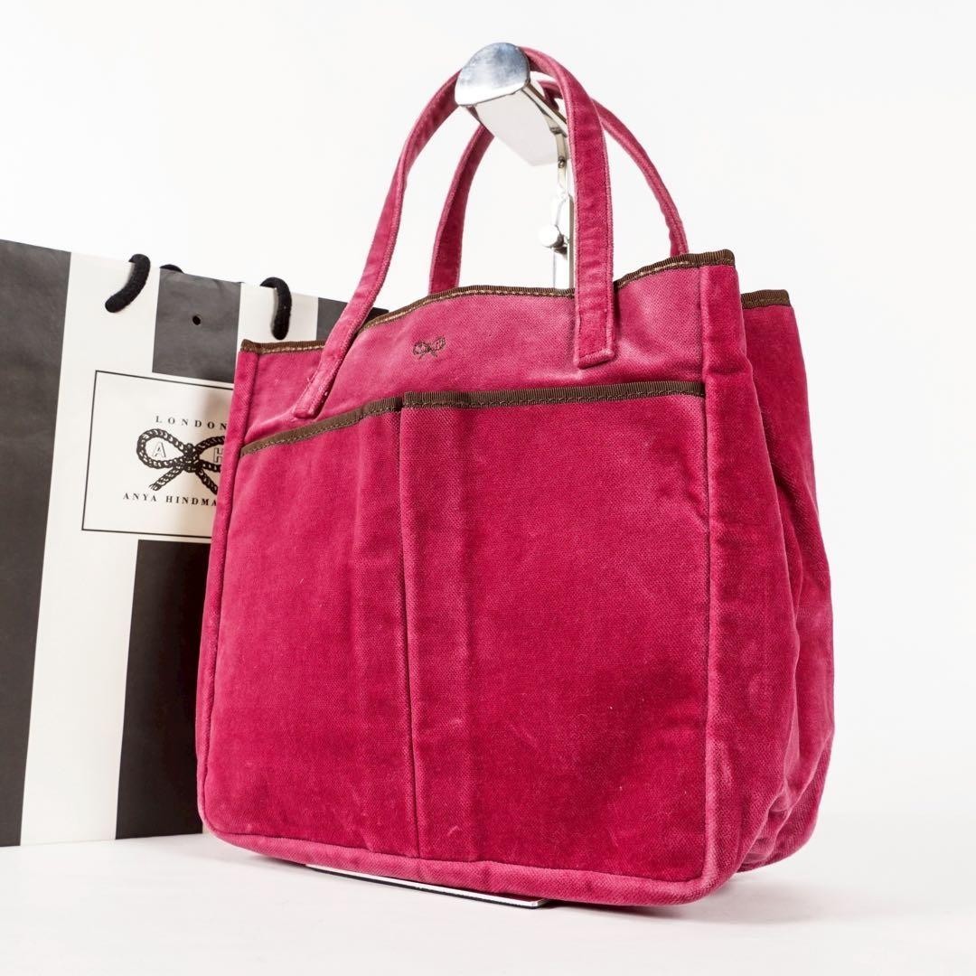 Anya Hindmarch Tote Bag Handbag Velour Red From Japan 136004K Authentic