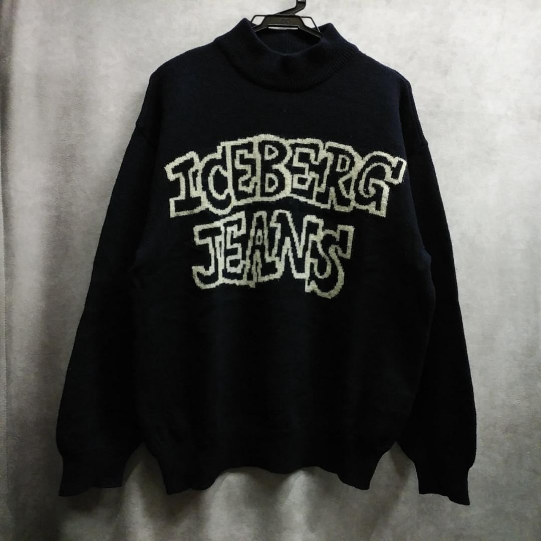 ICEBERG JEANS Vintage Men's Black Logo Wool Sweater Knit Rare Used