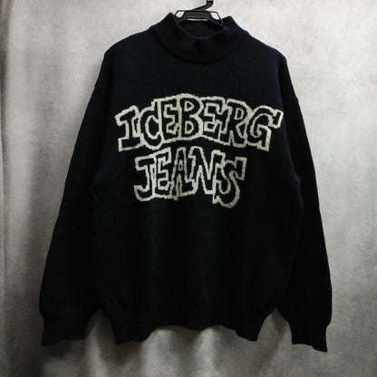 ICEBERG JEANS Vintage Men's Black Logo Wool Sweater Knit Rare Used