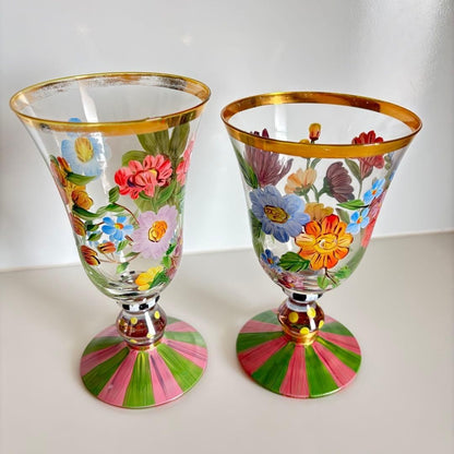 Mackenzie Childs Circus Hand-Painted Floral Glass Set Large Small Rare