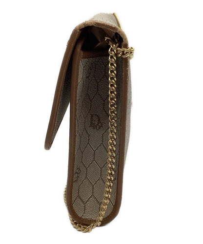 Dior Honeycomb Chain Shoulder Crossbody Bag Beige Canvas Leather Vintage Auth