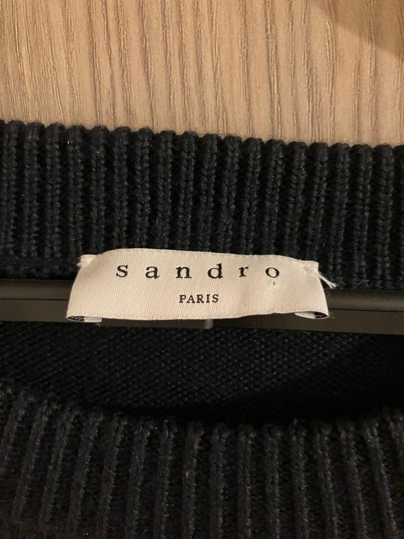 Sandro Navy Knit Sweater with Embroidery Size L Long sleeves USED item