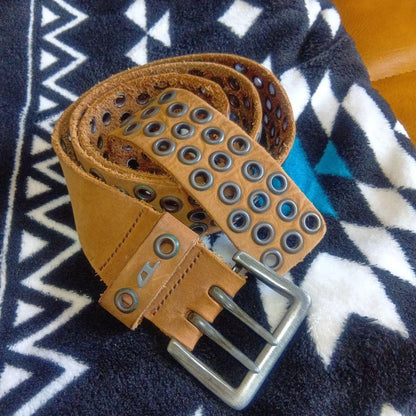 Diesel Men Old Leather Belt Studs 90S Grunge Y2K Perforated Design Luxury Sleek