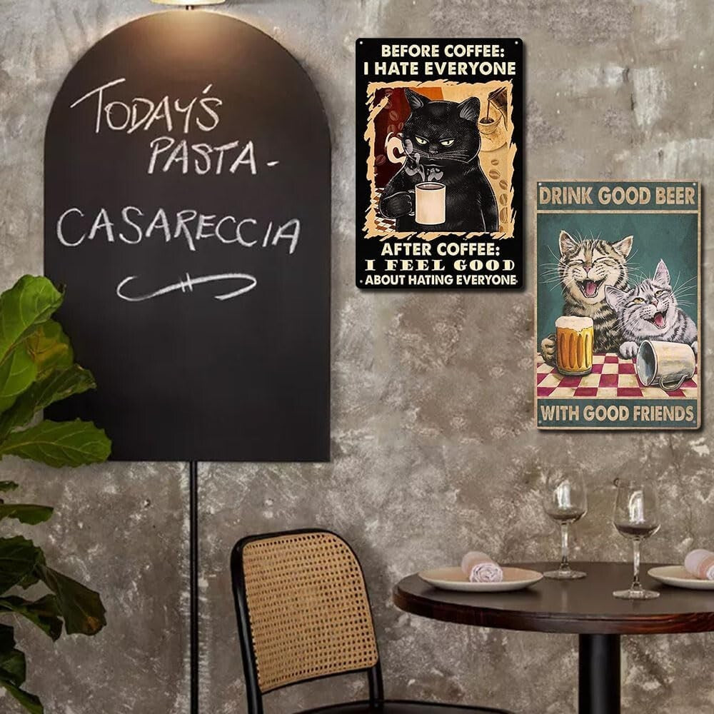 Tinplate sign, miscellaneous goods, retro style, easy to install (cat, coffee)