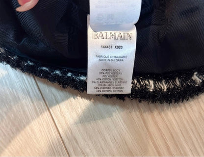 BALMAIN Skirt XS Black White Tweed Tight Elegant Design Gold Accents