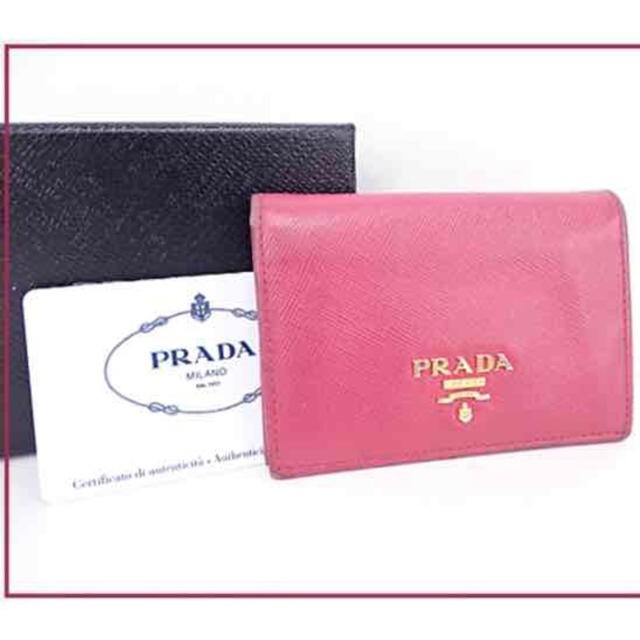 Authentic ◆ PRADA Pink Saffiano Leather Card Holder Card case Pink x Gold Logo ◆