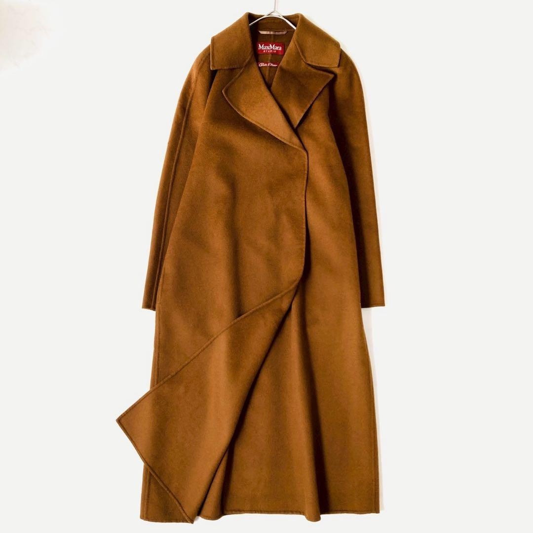 MaxMara Cucito A Mano Cashmere Silk Long Coat Camel Size 40