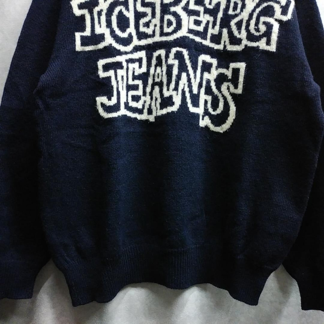 ICEBERG JEANS Vintage Men's Black Logo Wool Sweater Knit Rare Used