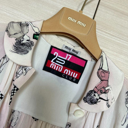 MIUMIU illustration print short sleeve silk shirt 36 collection F/S from Japan