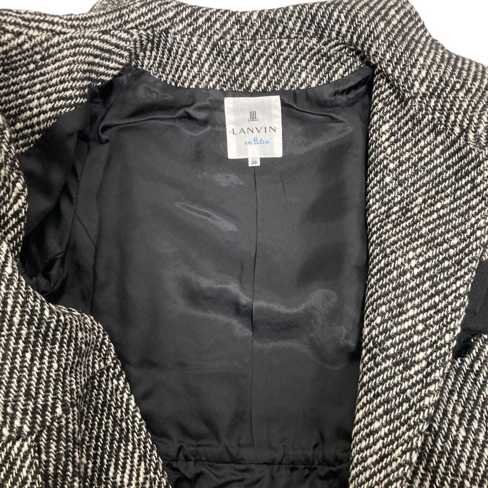 LANVIN en Bleu Tweed Coat with Corsage, Size 36, Black and White Women USED