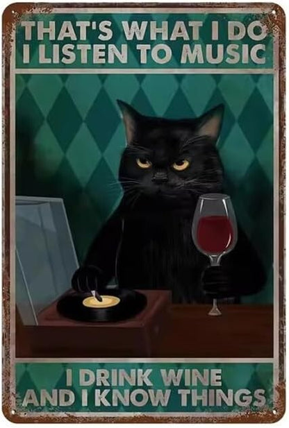 Tinplate sign, miscellaneous goods, retro, easy to install (cat and wine)