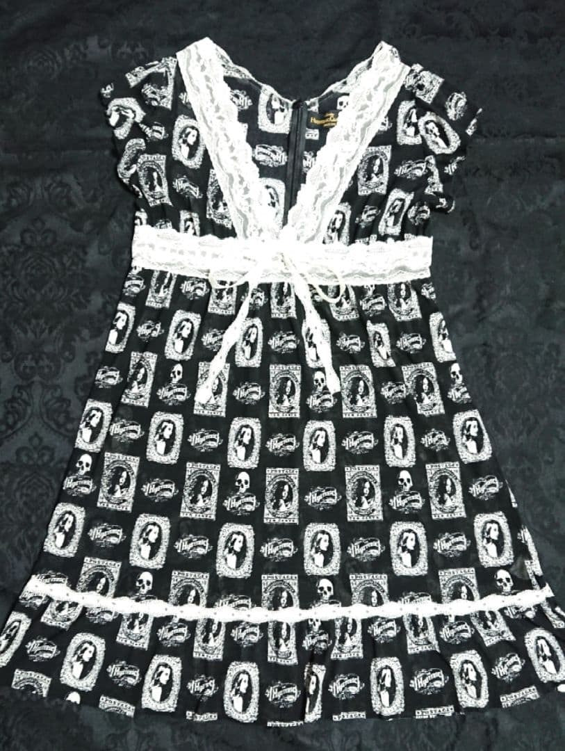 Hysteric Glamour Lace Dress Skull Figure Painting All Over Shoulder width 35cm